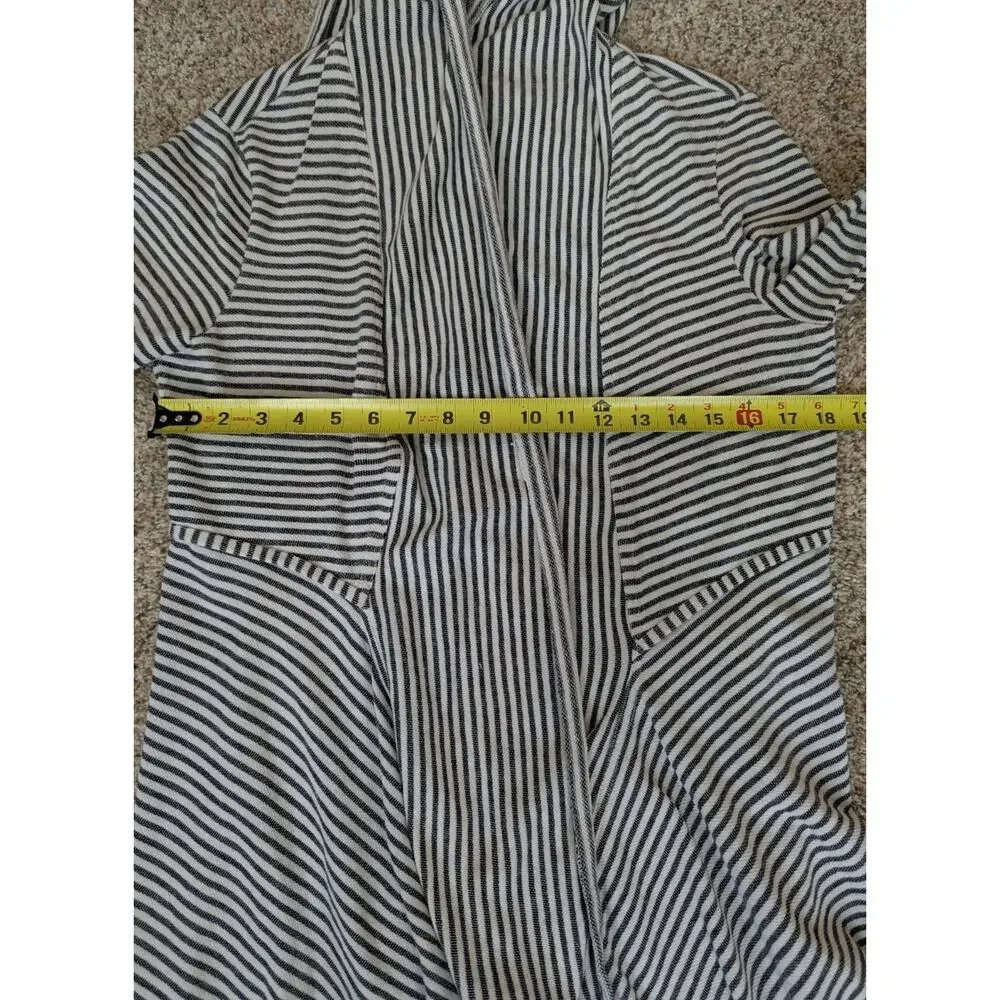 Max Studio Black & White Weekend Striped 100% Cotton Open Cardigan Hoodie Size M